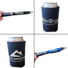 a collage of a can and a pen